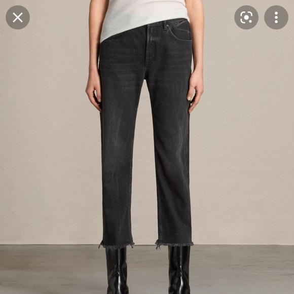 All Saints Denim - ALL SAINTS Mazzy Straight Leg High Rise Crop Jeans in Washed Black